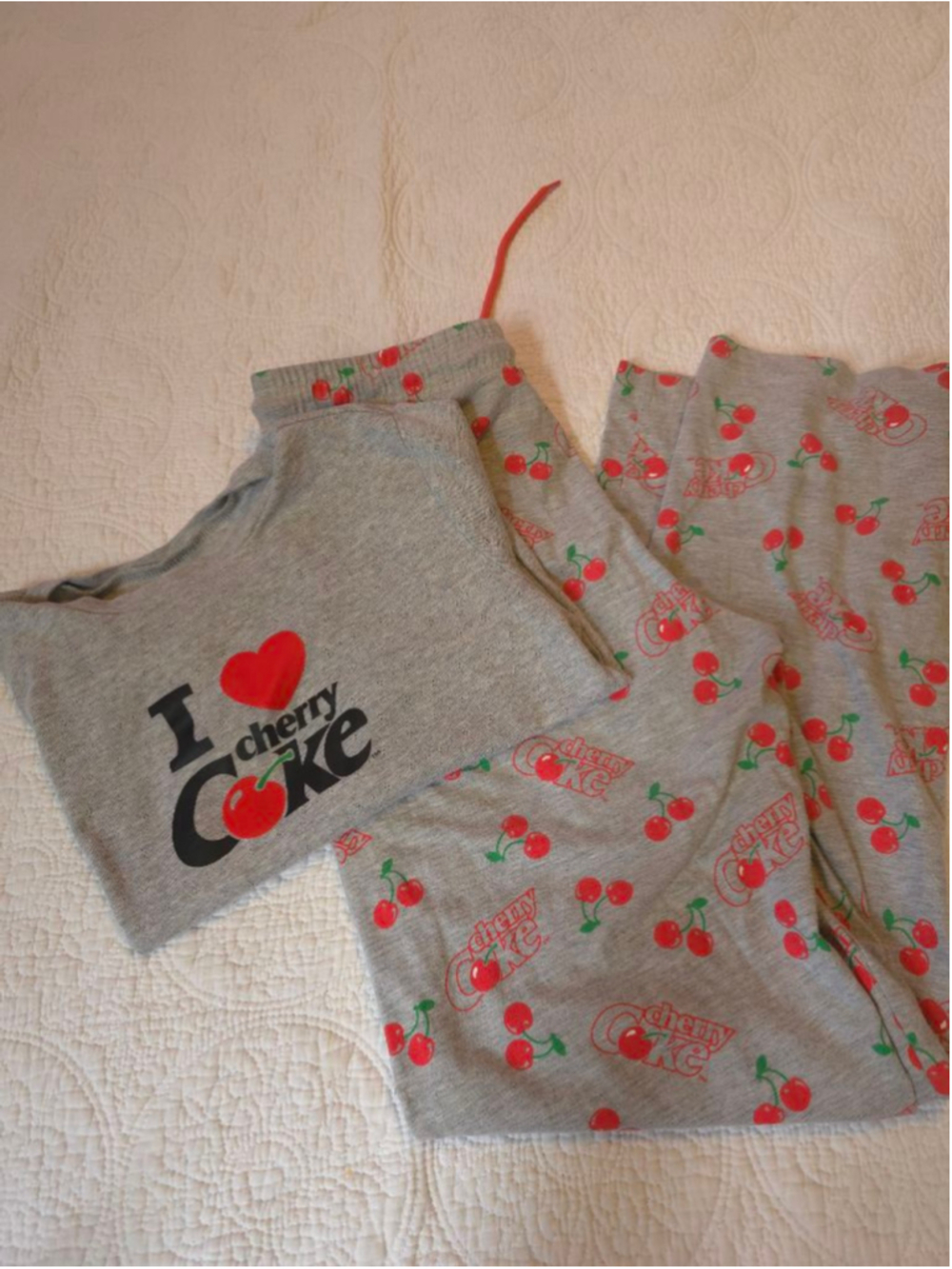 Women's Coca-Cola Gray Cherry Coke Logo Pajamas Set Small Comfort Lounge Wear